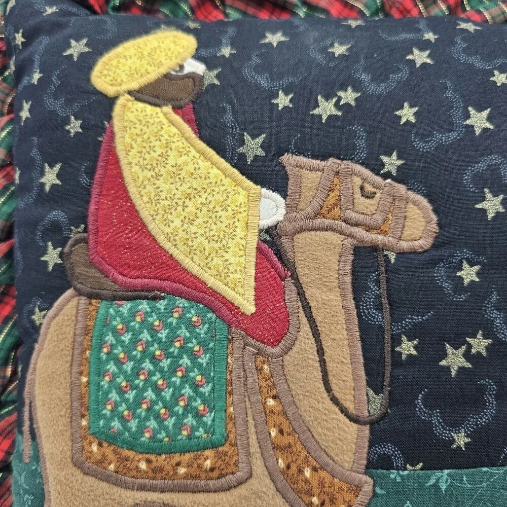 Three Wise Men Christmas Tapestry Throw Pillow 3 Kings Nativity Ruffle Trim 15